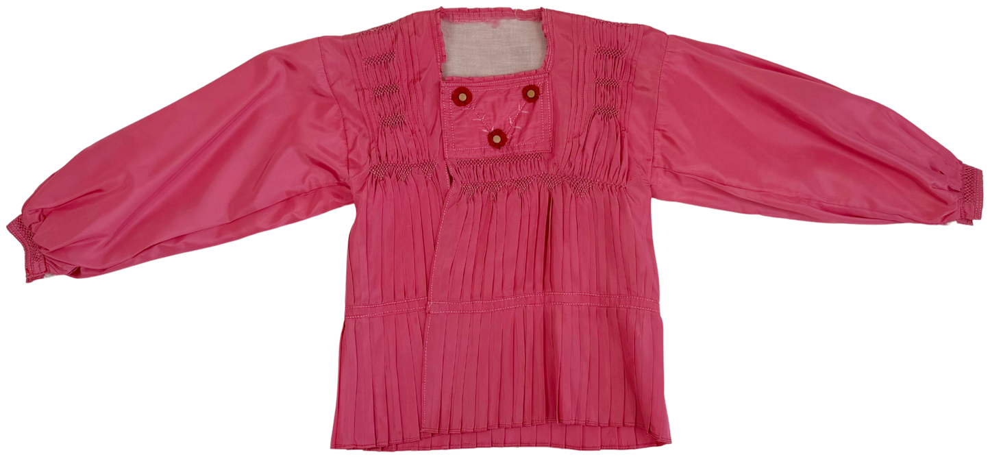 Antique Edwardian Pink Silk Embroidered Smocked Jacket, Circa 1910s