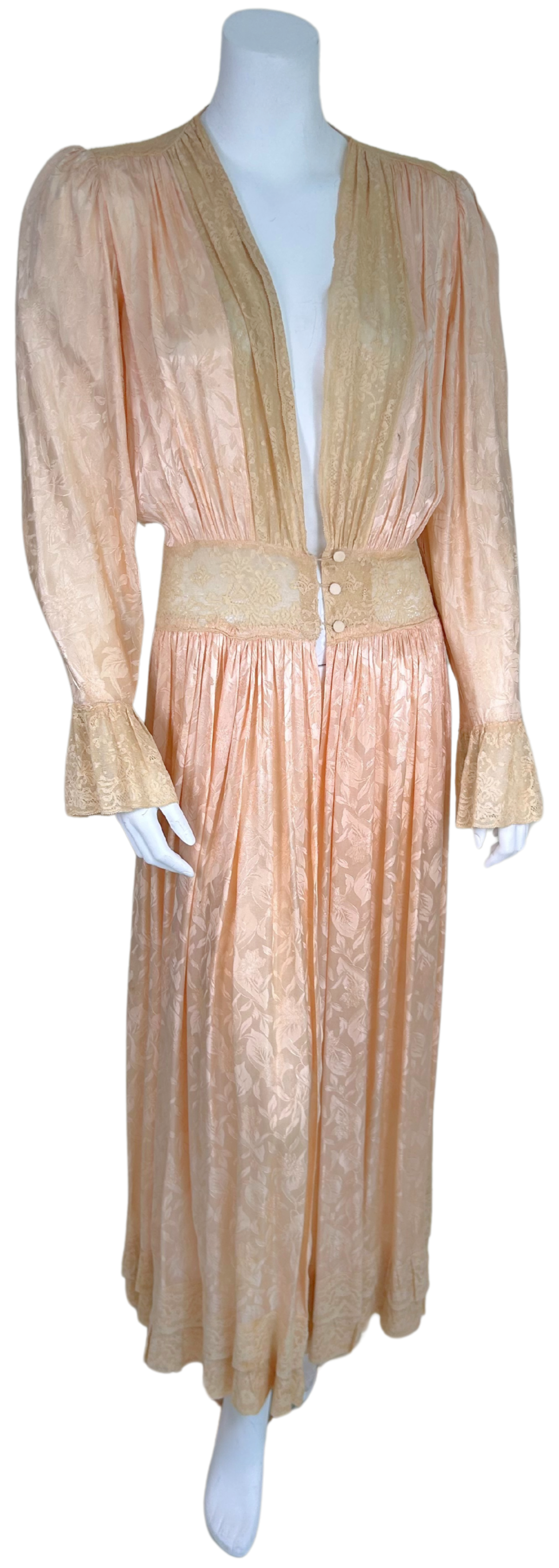 Vintage 1930s Blush Pink Satin and Lace Peignoir Robe