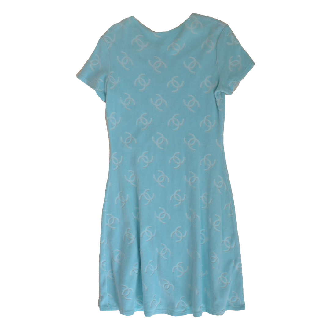 Chanel Vintage 90s Aqua Terrycloth Mini Dress