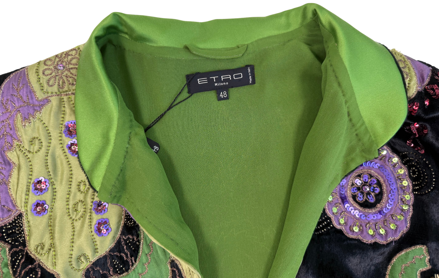 Merle Reskin x Vintage Etro Velvet and Charmeuse Embellished Evening Jacket with Sequins and Beading