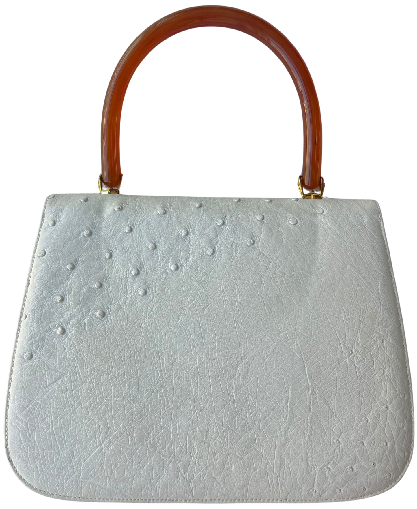 Vintage Gucci White Ostrich Leather Top Handle Bag with Lucite Accents