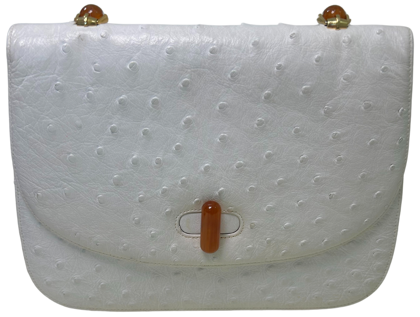 Vintage Gucci White Ostrich Leather Top Handle Bag with Lucite Accents