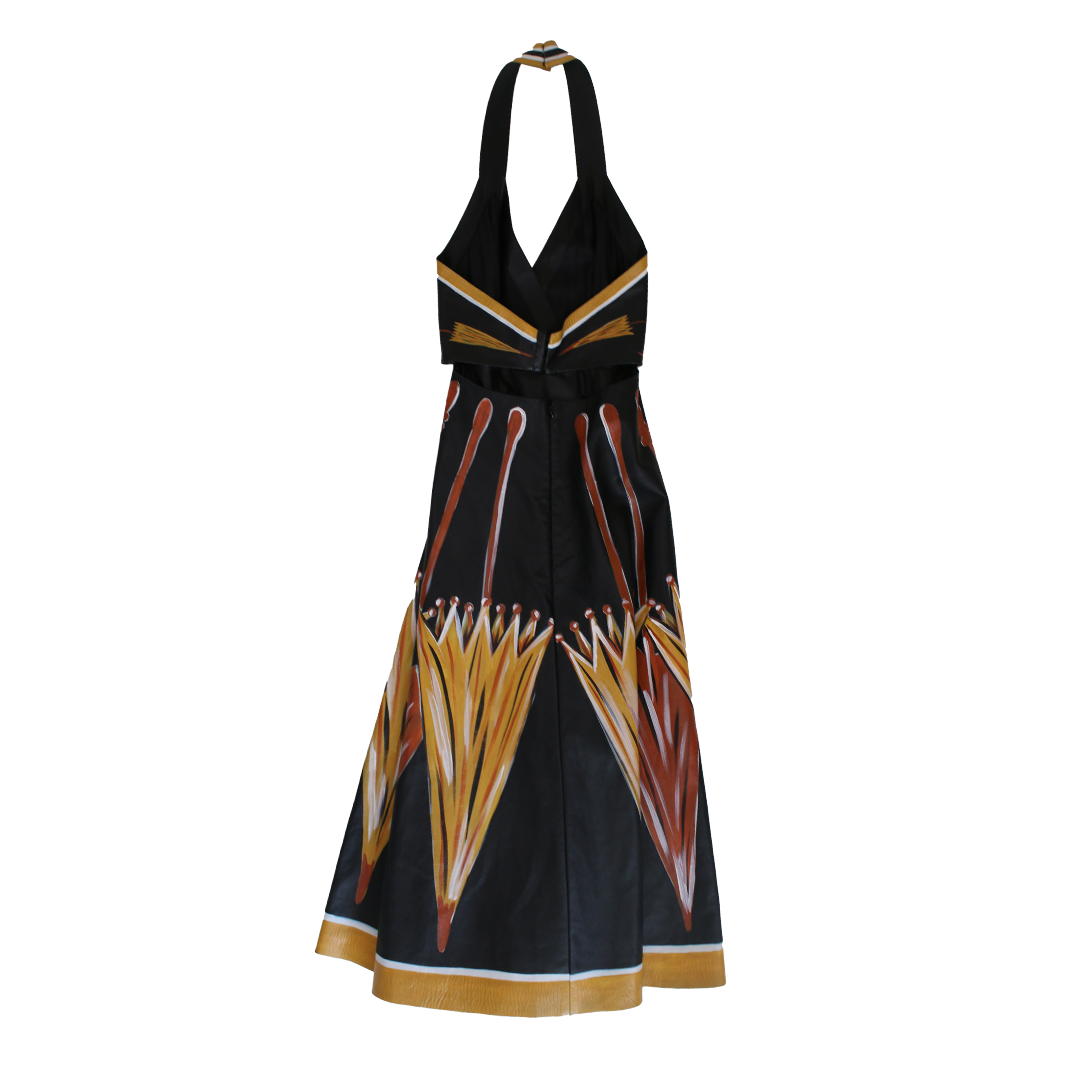 Valentino Hand-Painted Halter Dress In Black Lambskin Leather