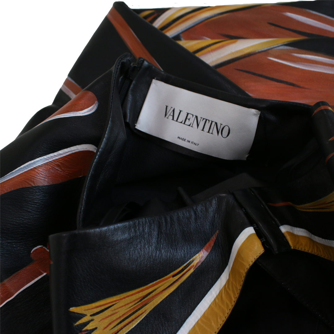 Valentino Hand-Painted Halter Dress In Black Lambskin Leather