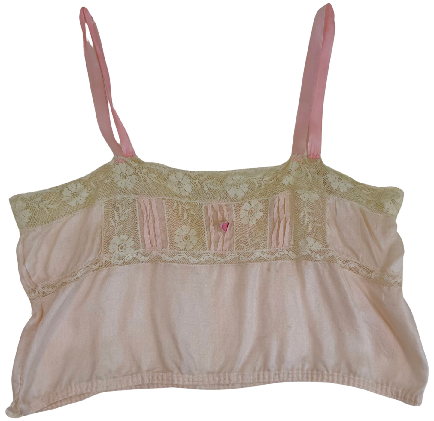 Antique Edwardian Pink Silk and Lace Camisole Top – 1910s Lingerie