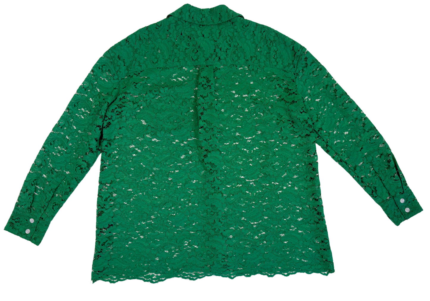 No. 6 Store Emerald Green Lace Button-Up Blouse