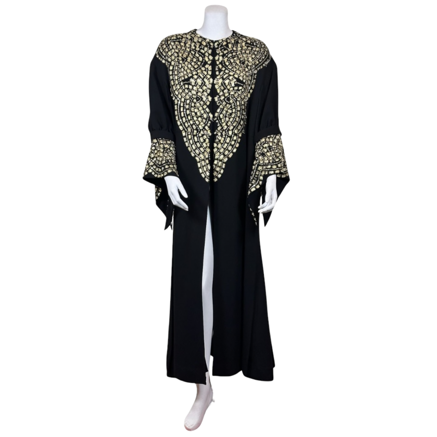 Vintage Oscar de la Renta Gold Beaded Black Silk Caftan Dress | Iris Apfel Provenance | c.1990s-2000s