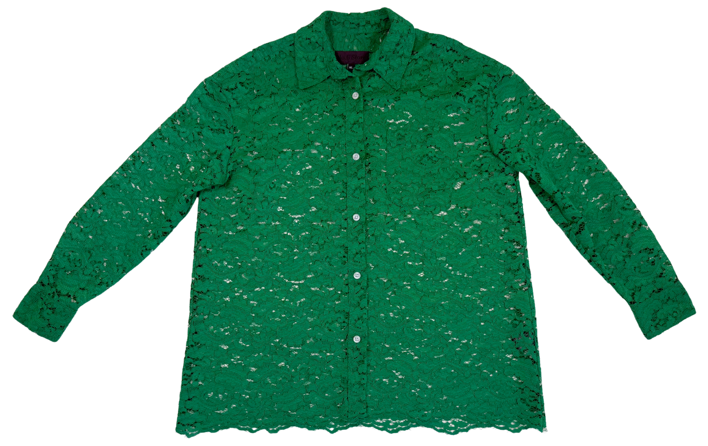 No. 6 Store Emerald Green Lace Button-Up Blouse