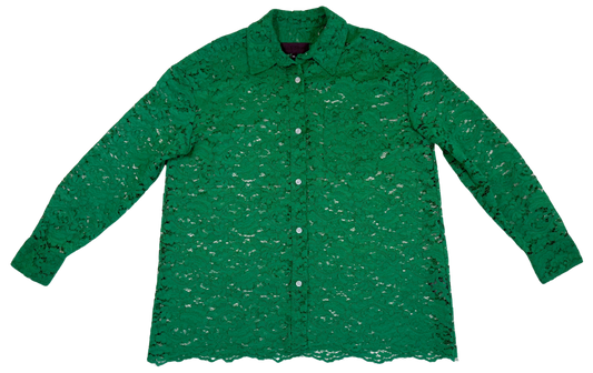No. 6 Store Emerald Green Lace Button-Up Blouse