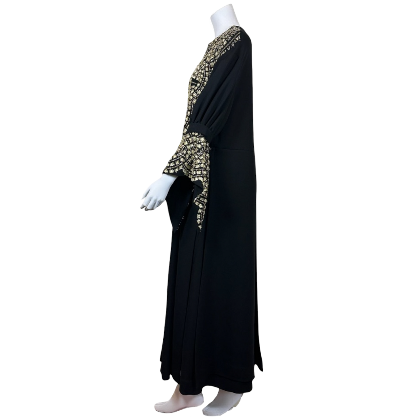 Vintage Oscar de la Renta Gold Beaded Black Silk Caftan Dress | Iris Apfel Provenance | c.1990s-2000s