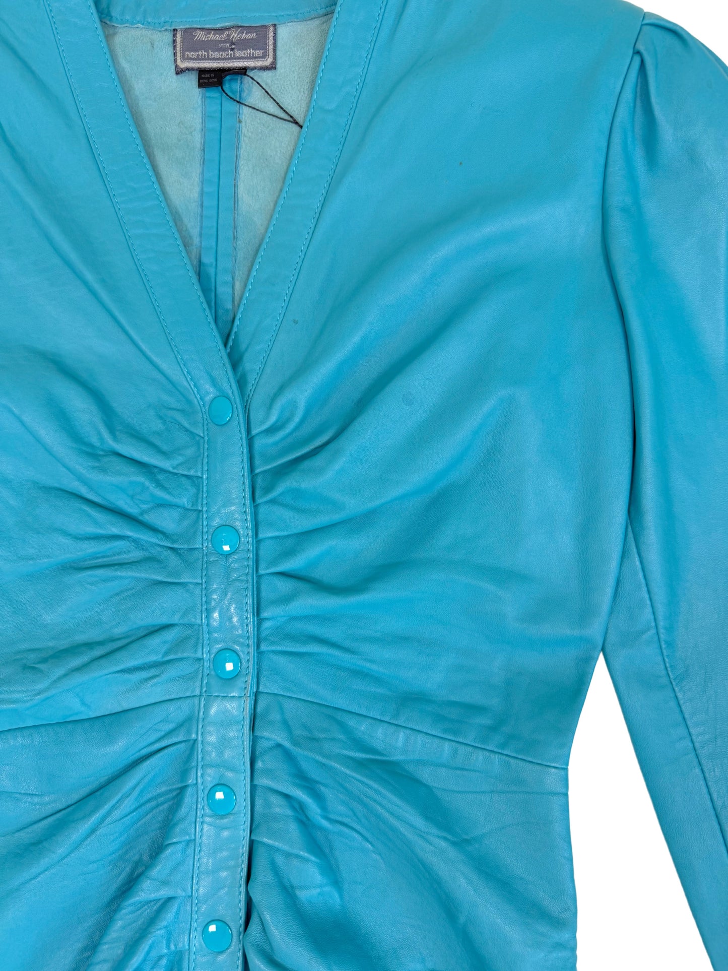 Michael Hoban for North Beach Leather Turquoise Lambskin Body-Hugging Dress