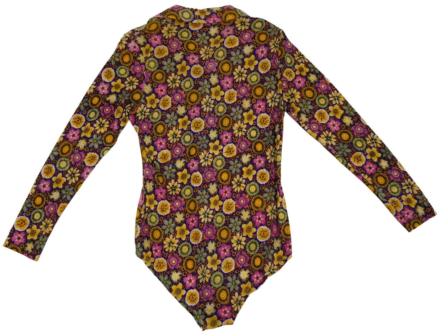 Vintage 1970s Long Sleeve Collared Floral Bodysuit