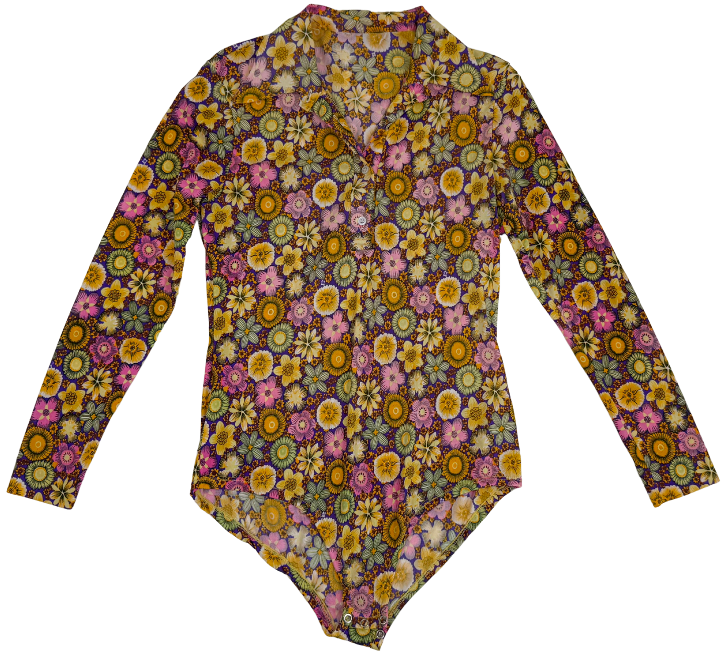 Vintage 1970s Long Sleeve Collared Floral Bodysuit