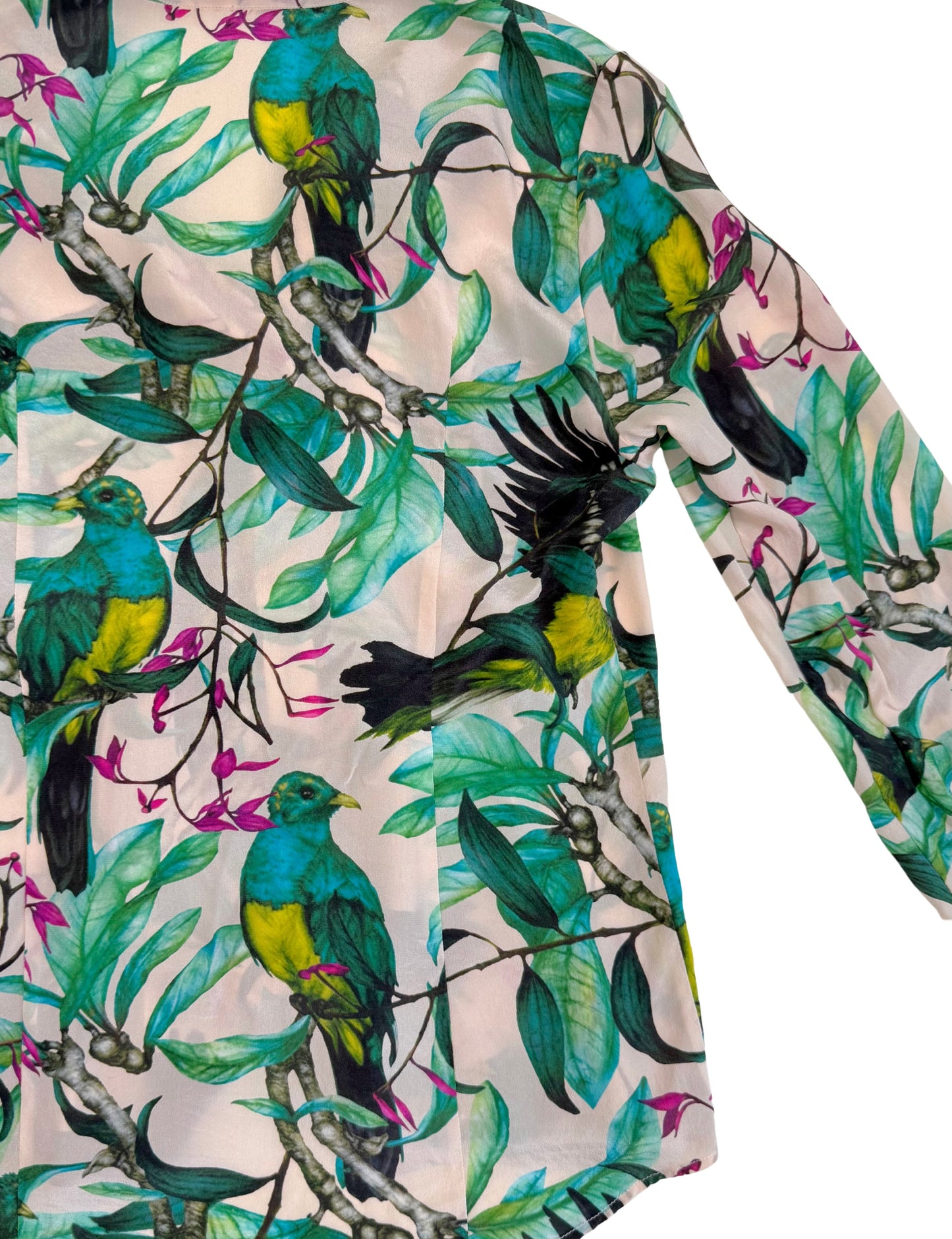 Silk Tropical Print Pussybow Blouse