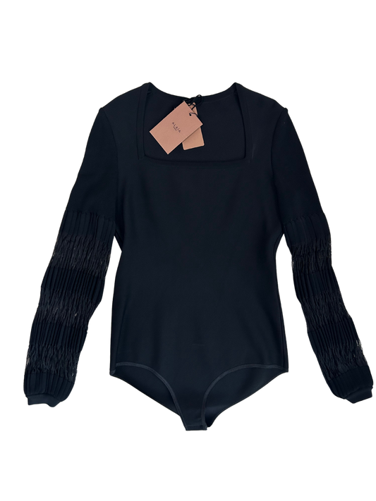 Alaïa Black Knit Square Neck Long Sleeve Bodysuit