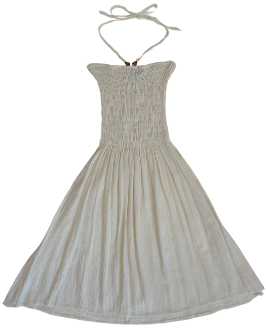 Vintage 1990s Beach Crew Ivory Cotton Halter Dress