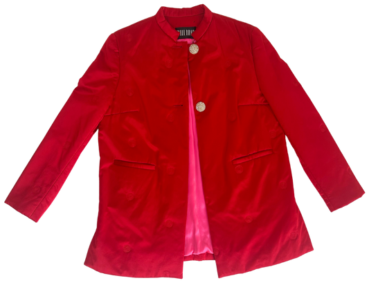 Vintage Bill Loya Cherry Red Silk Embroidered Jacket with Hot Pink Lining – 1980s