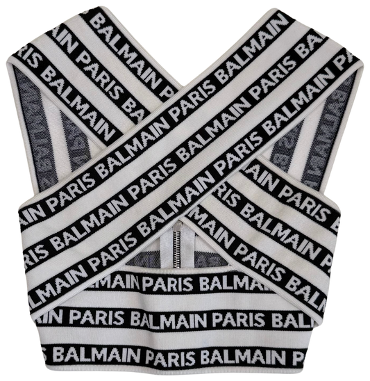 Balmain Logo Print Crossover Banded Top