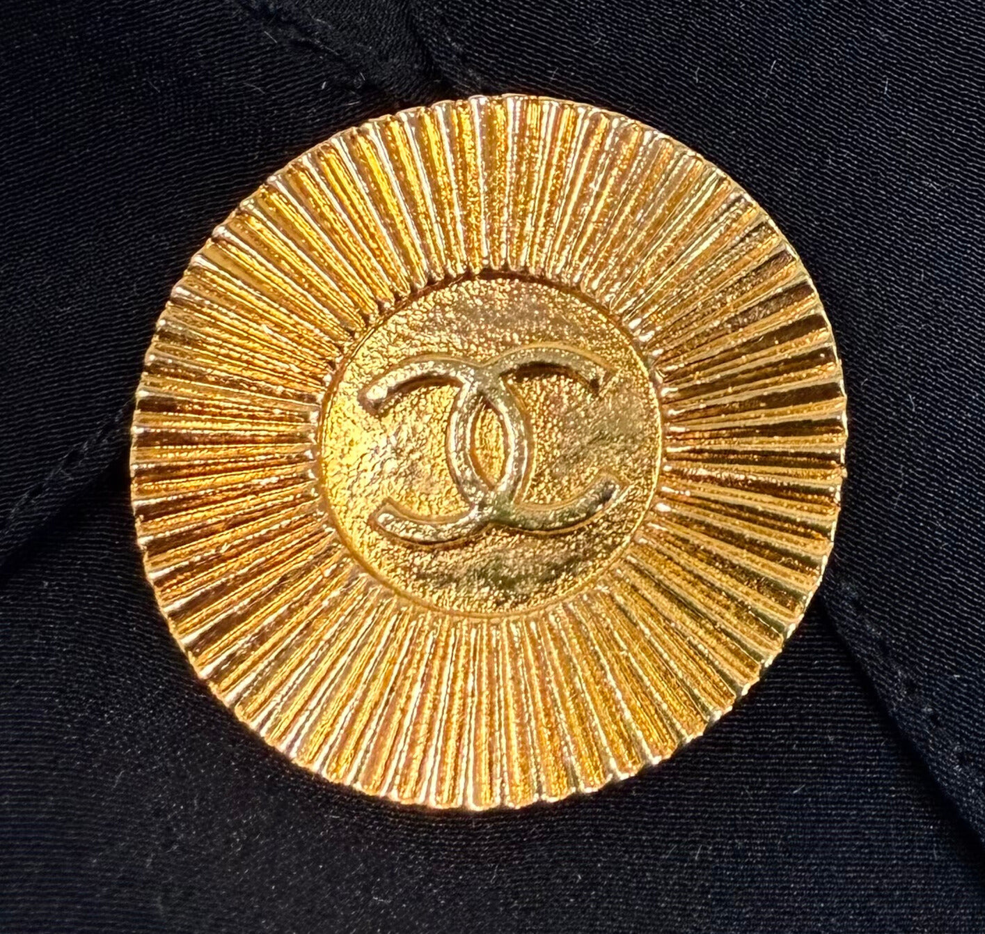 Chanel Vintage Black Silk Georgette Box Pleat Blouse with Gold Logo CC Buttons