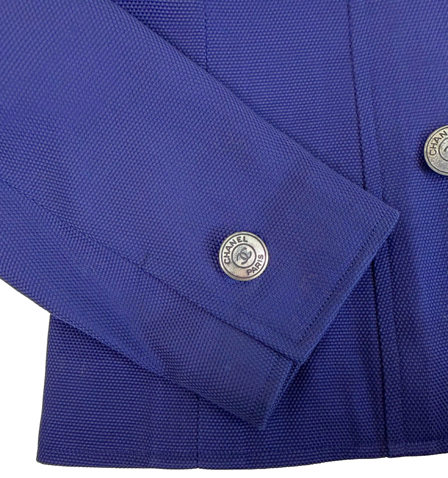 Vintage Chanel Navy Blue Cotton-Silk Utility Blazer – Early 1990s Karl Lagerfeld Era
