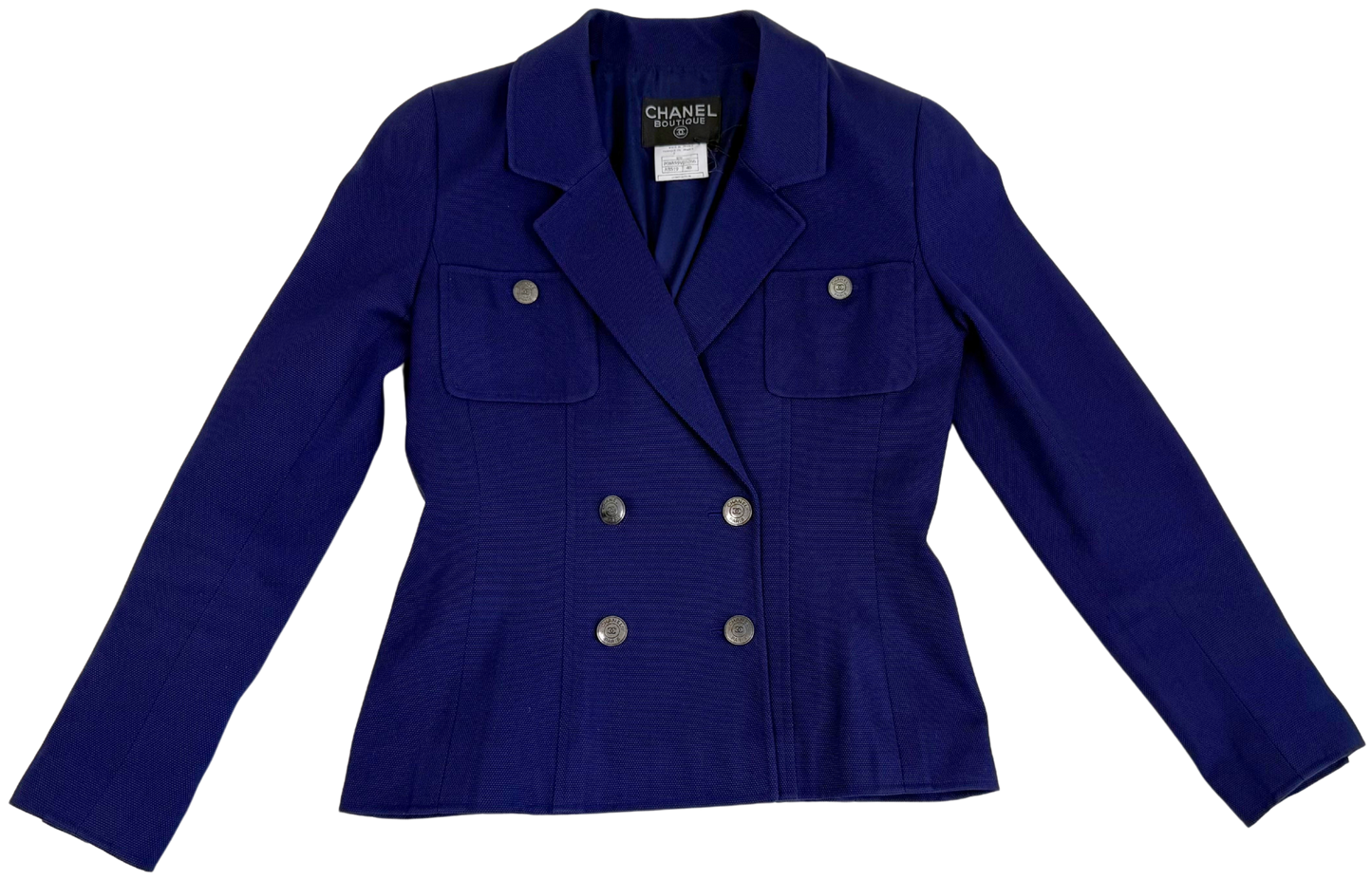 Vintage Chanel Navy Blue Cotton-Silk Utility Blazer – Early 1990s Karl Lagerfeld Era