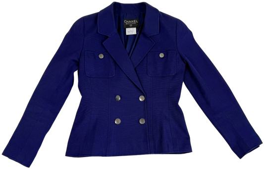 Vintage Chanel Navy Blue Cotton-Silk Utility Blazer – Early 1990s Karl Lagerfeld Era