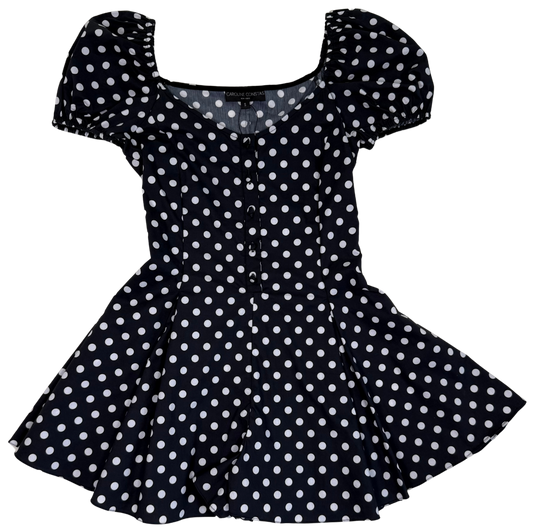 Caroline Constas Black and White Polka Dot Romper - Puff Sleeve Cotton Mini Playsuit