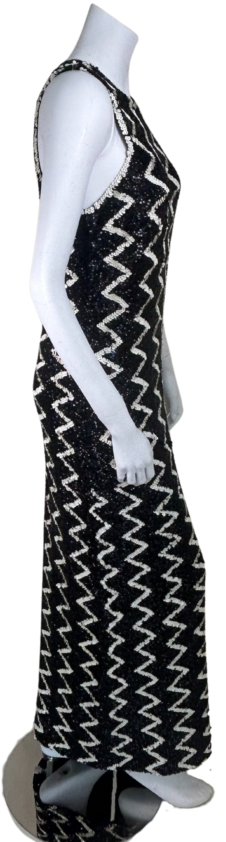 Vintage 1960s Chez Royale Black & White Sequin Zig-Zag Gown