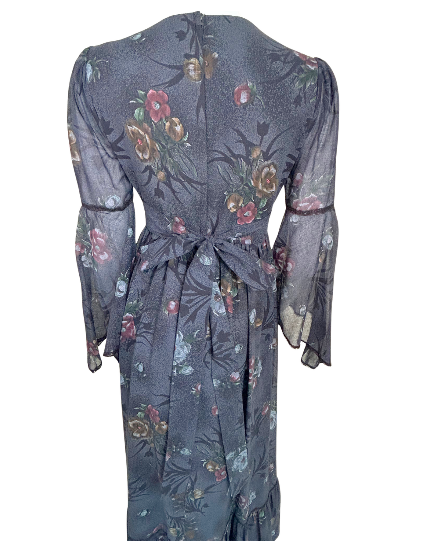 Vintage 1970s Candi Jones California Black Floral Prairie Dress