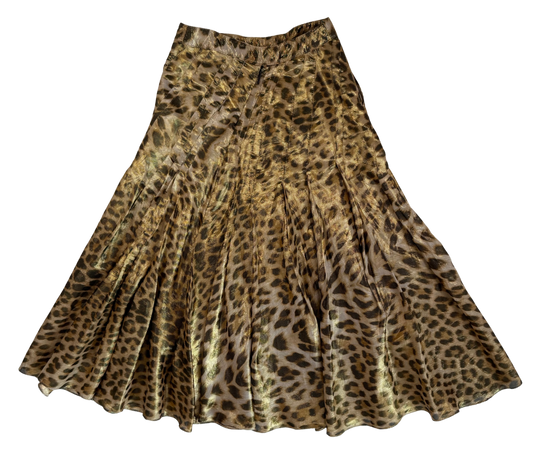 Roberto Cavalli Metallic Leopard Print Silk Midi Skirt