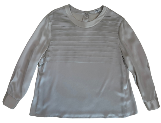 Chanel Vintage Collarless Dove Grey Silk Blouse
