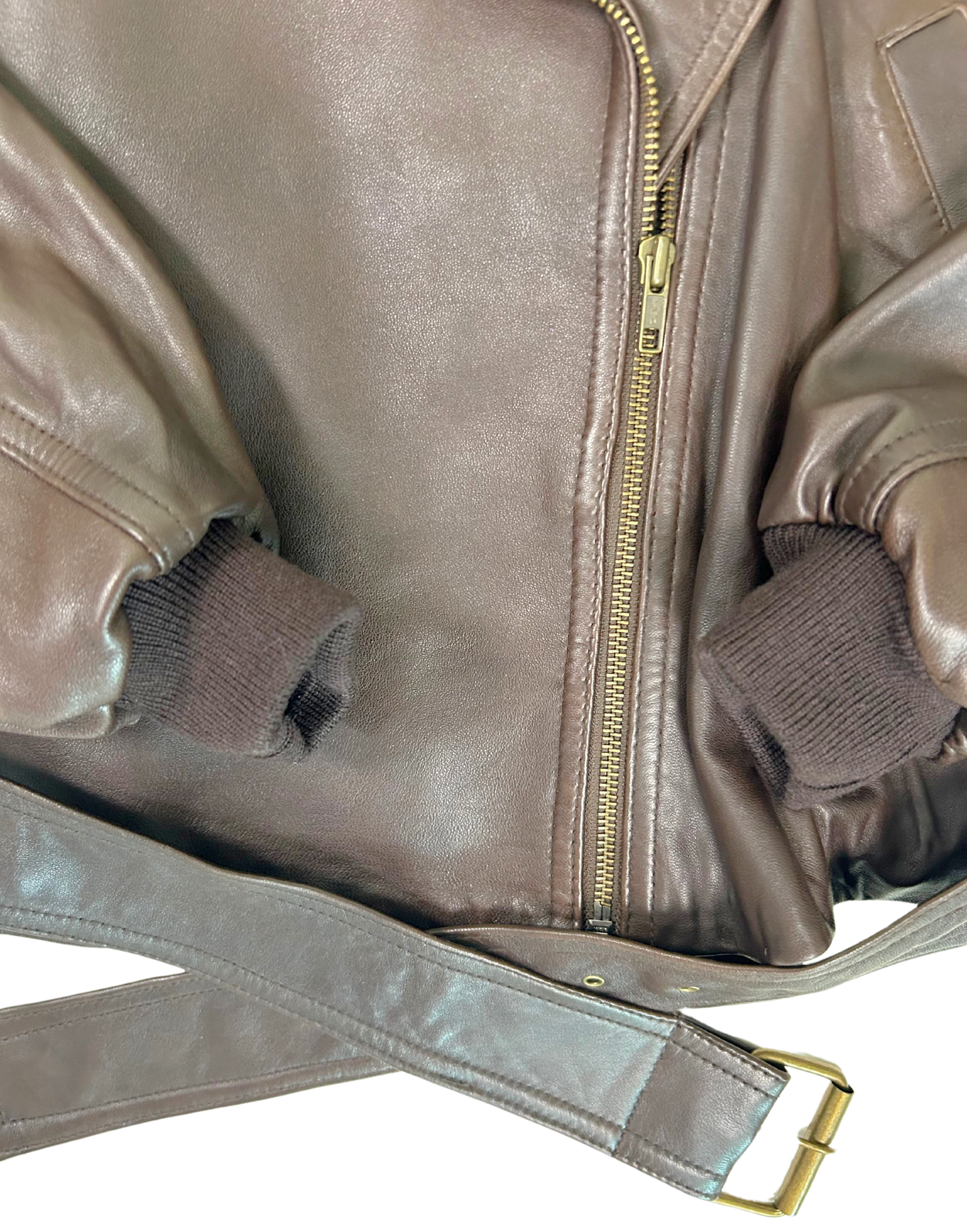 Vintage DKNY Brown Leather Aviator Jacket with Faux Shearling Collar – 1980s/90s