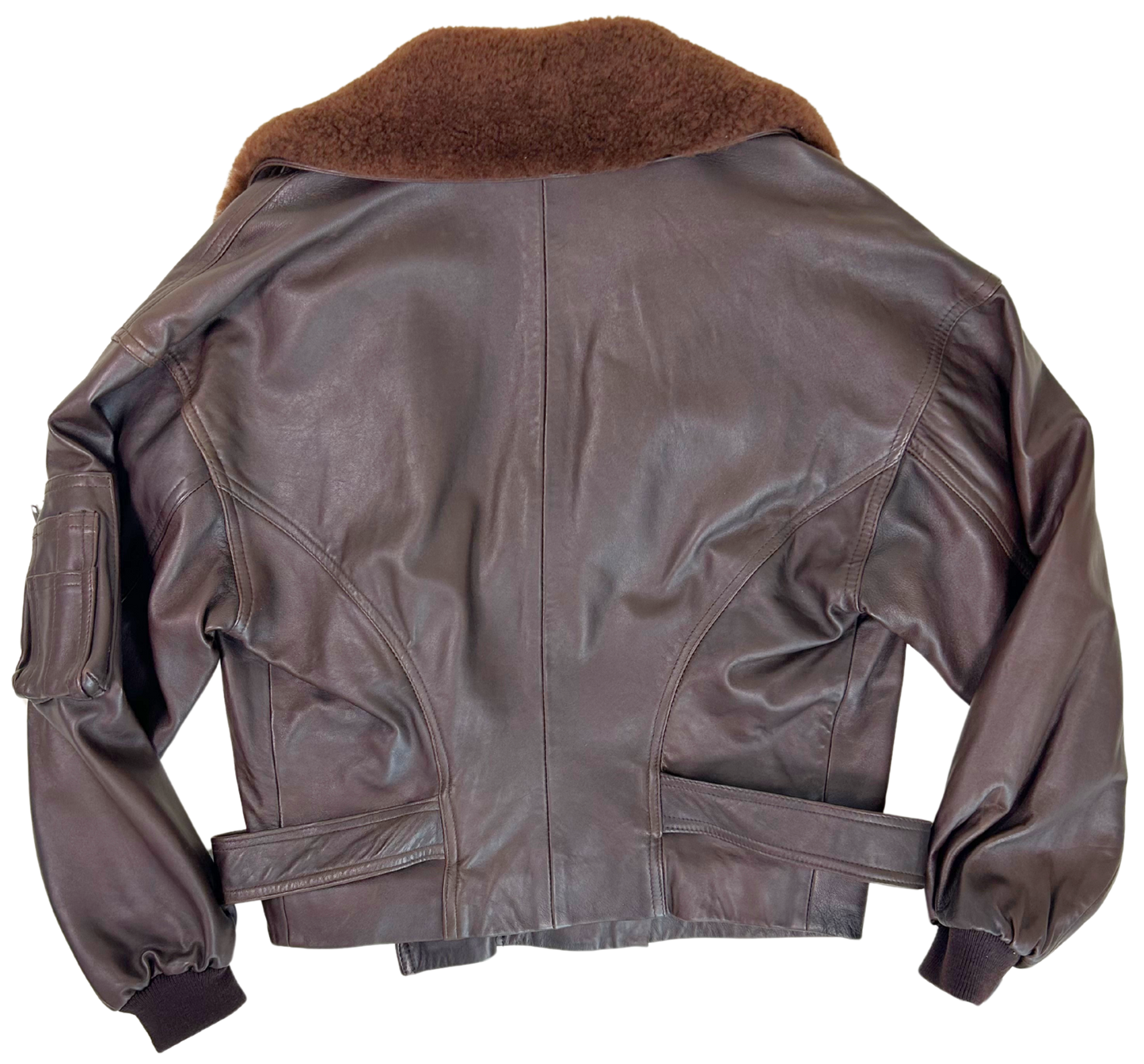 Vintage DKNY Brown Leather Aviator Jacket with Faux Shearling Collar – 1980s/90s