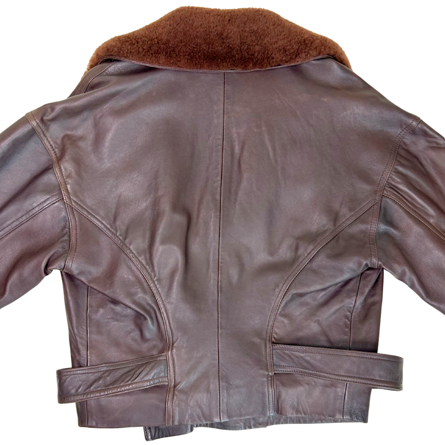 Vintage DKNY Brown Leather Aviator Jacket with Faux Shearling Collar – 1980s/90s