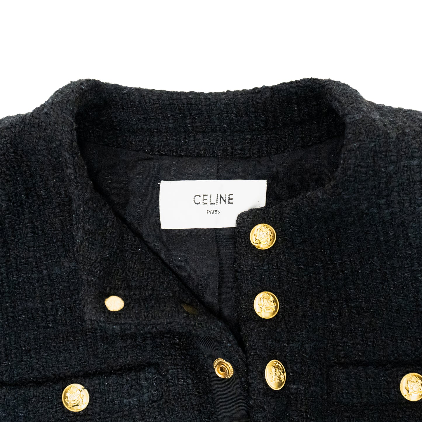 Celine Black Tweed Short Sleeve Jacket