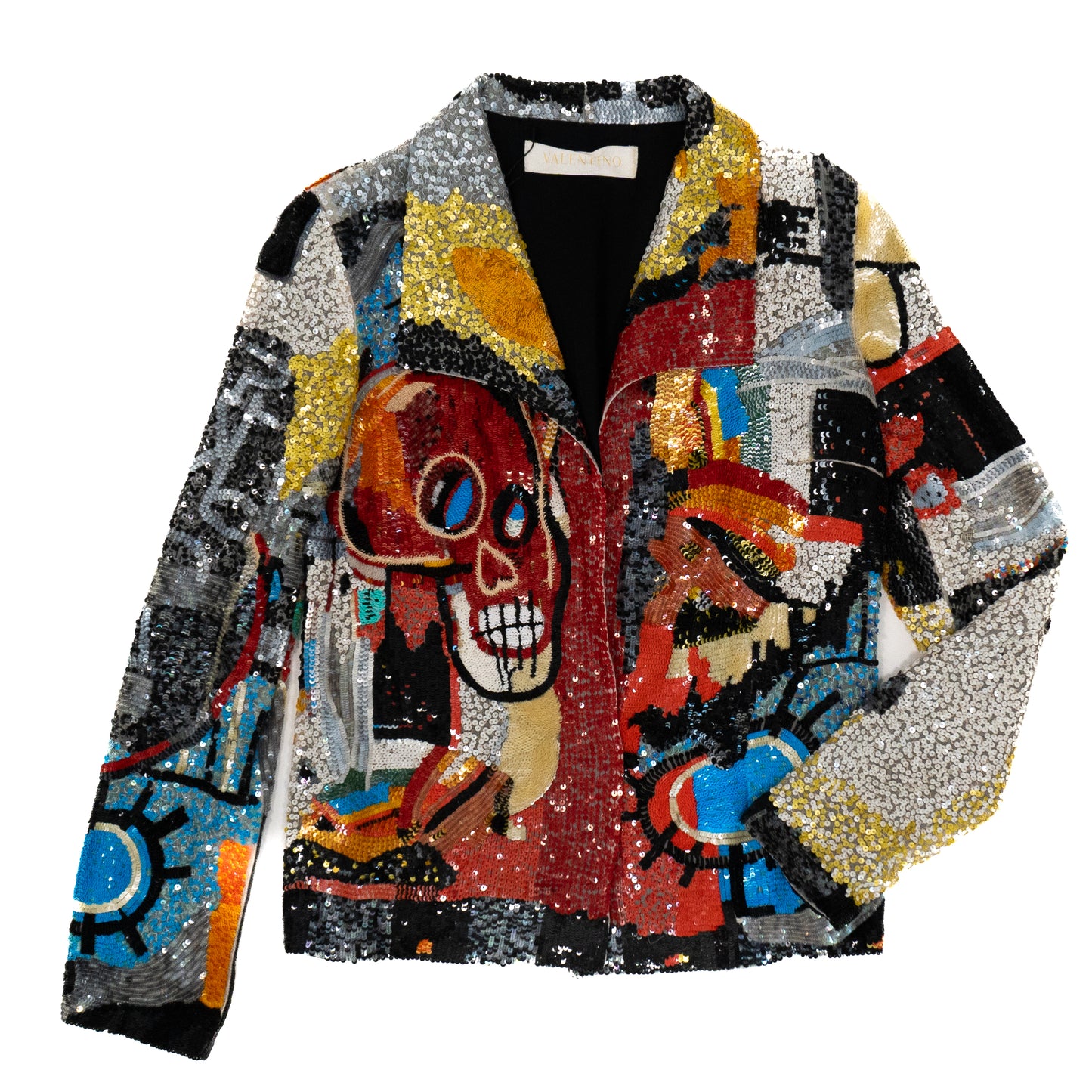 Valentino 2005 Jean Michel Basquiat Silk Sequin Printed Blazer
