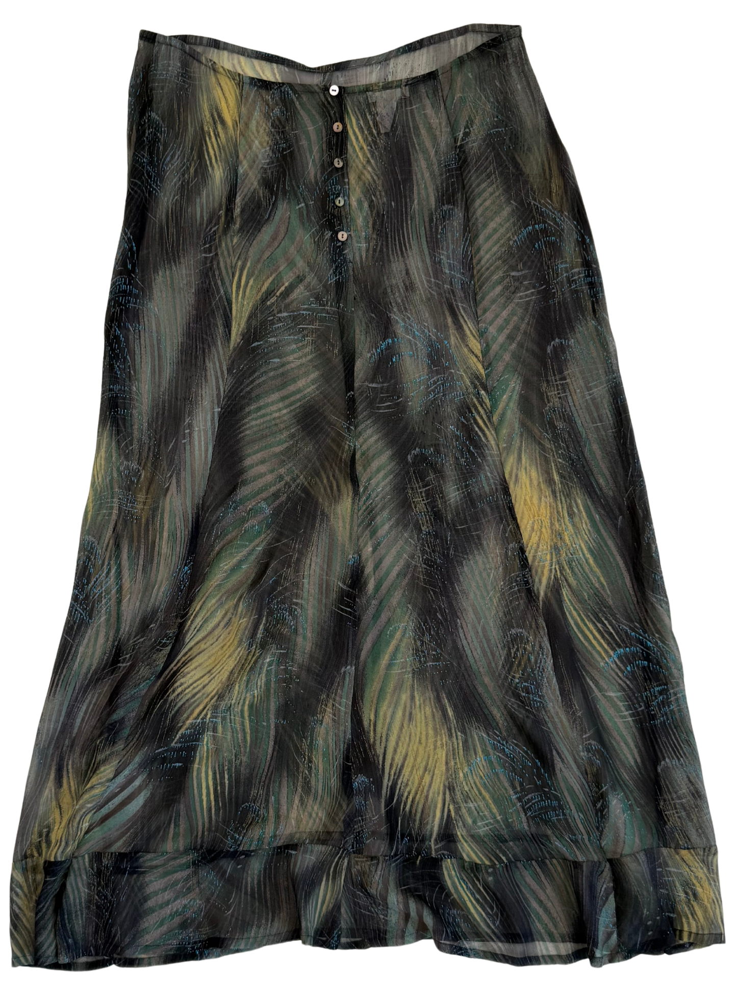 Dries Van Noten Vintage Printed Chiffon Maxi Skirt