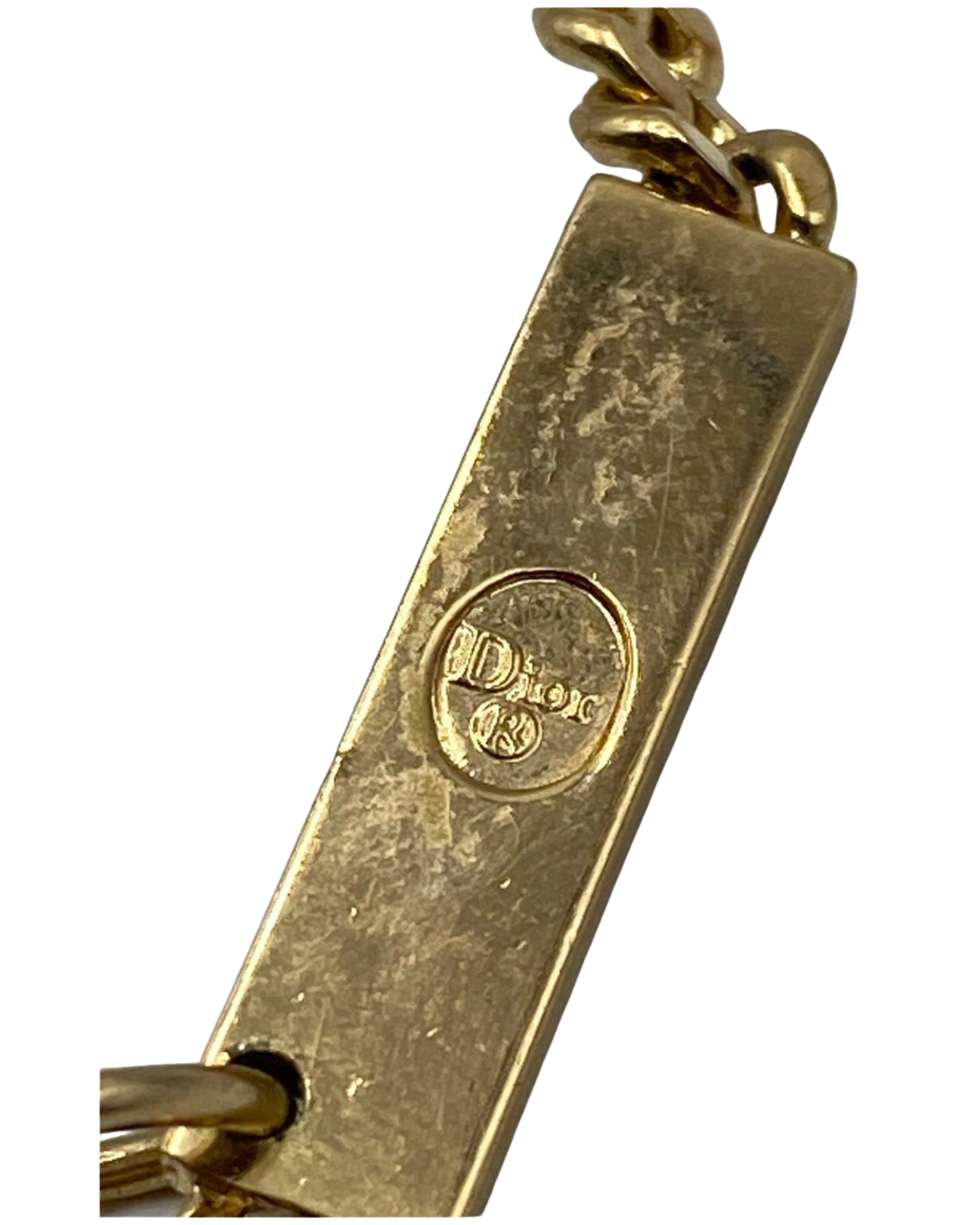 Vintage 1980s Christian Dior Gold-Tone Brown Enamel Logo Plate ID Curb Link Chain Necklace