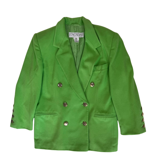 Escada Vintage 1980s Chartreuse Angora Rabbit Double Breasted Blazer