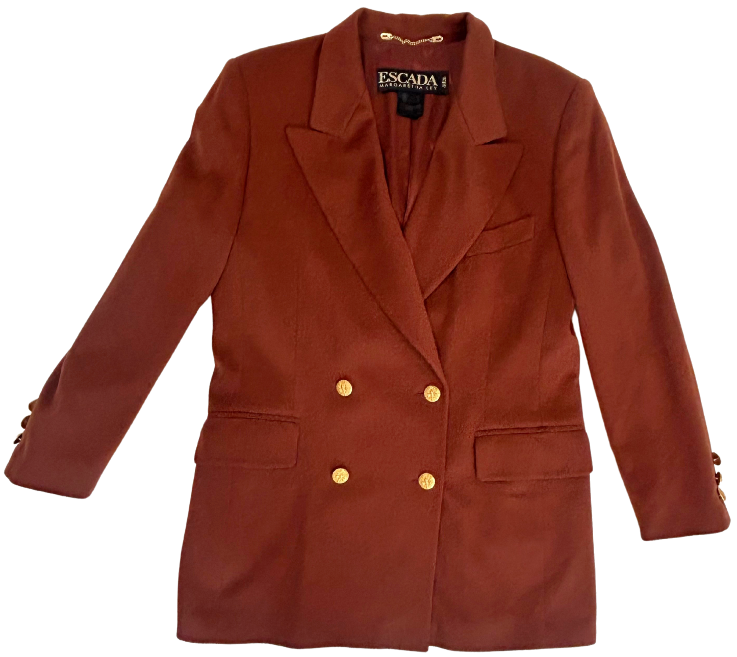 Vintage 1980s Escada by Margaretha Ley Rust Cashmere Double-Breasted Blazer