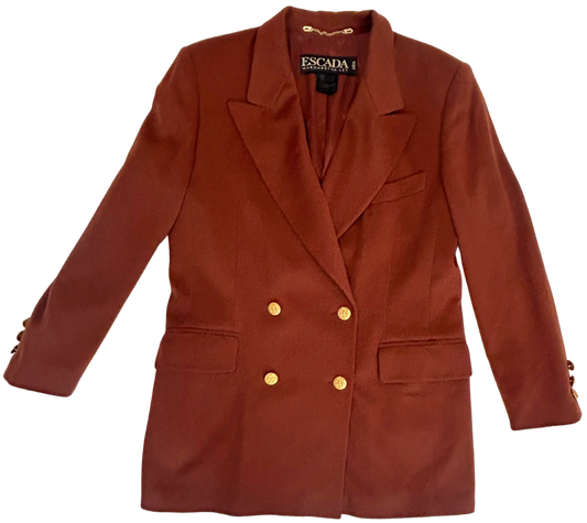 Vintage 1980s Escada by Margaretha Ley Rust Cashmere Double-Breasted Blazer