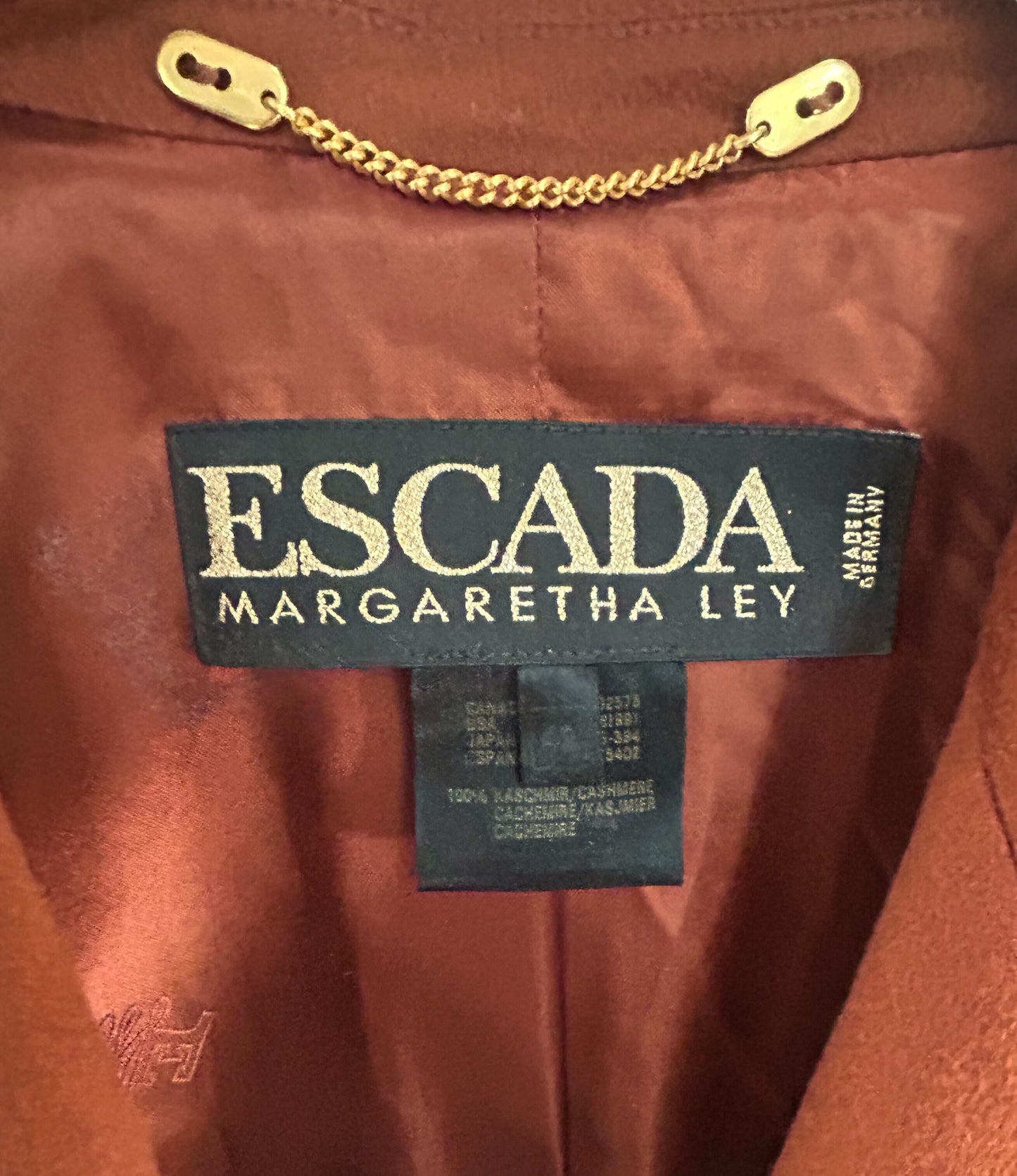 Vintage 1980s Escada by Margaretha Ley Rust Cashmere Double-Breasted Blazer
