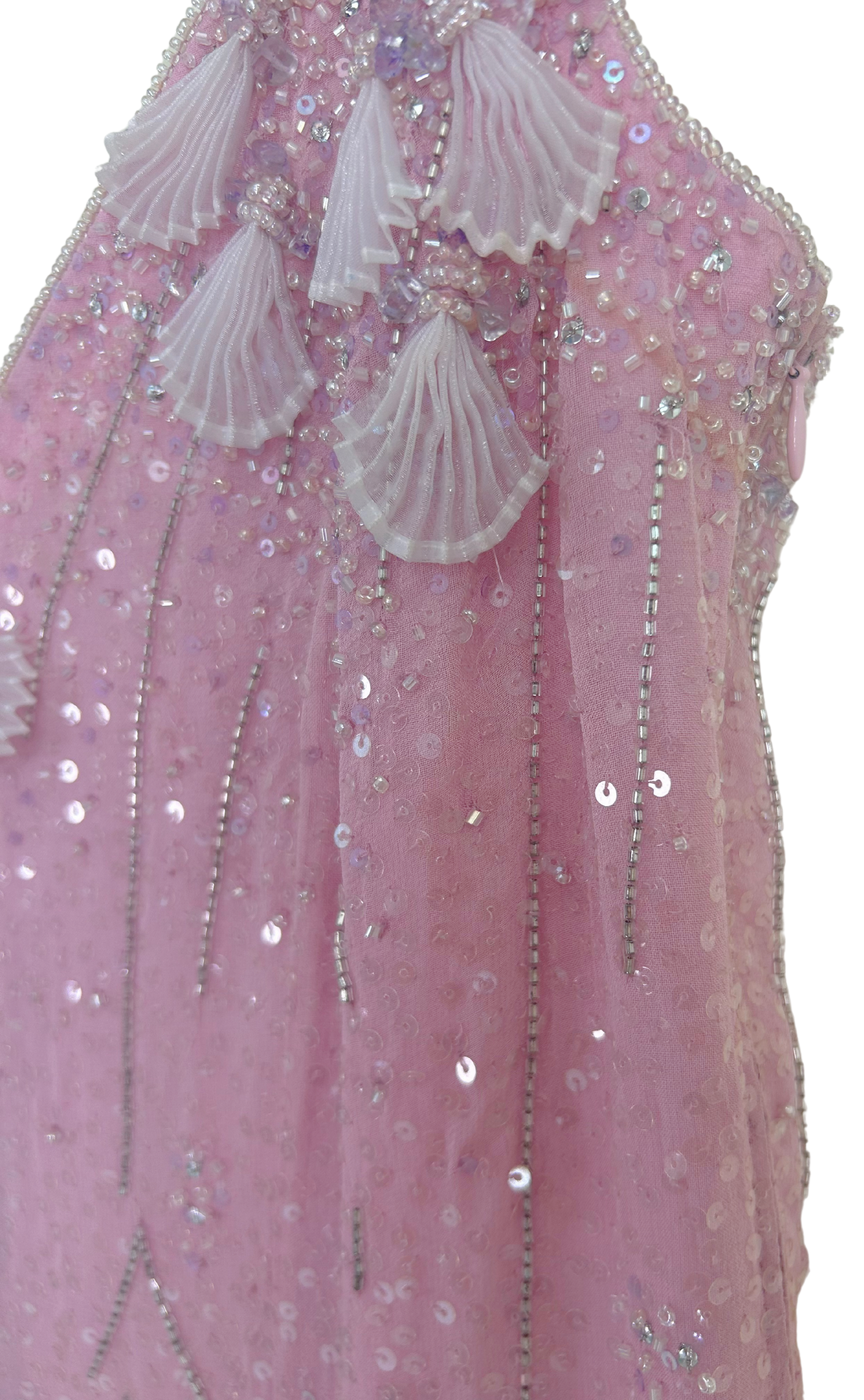 Vintage Escada Pink Sequin and Bead Silk Shell Dress and Shawl Set