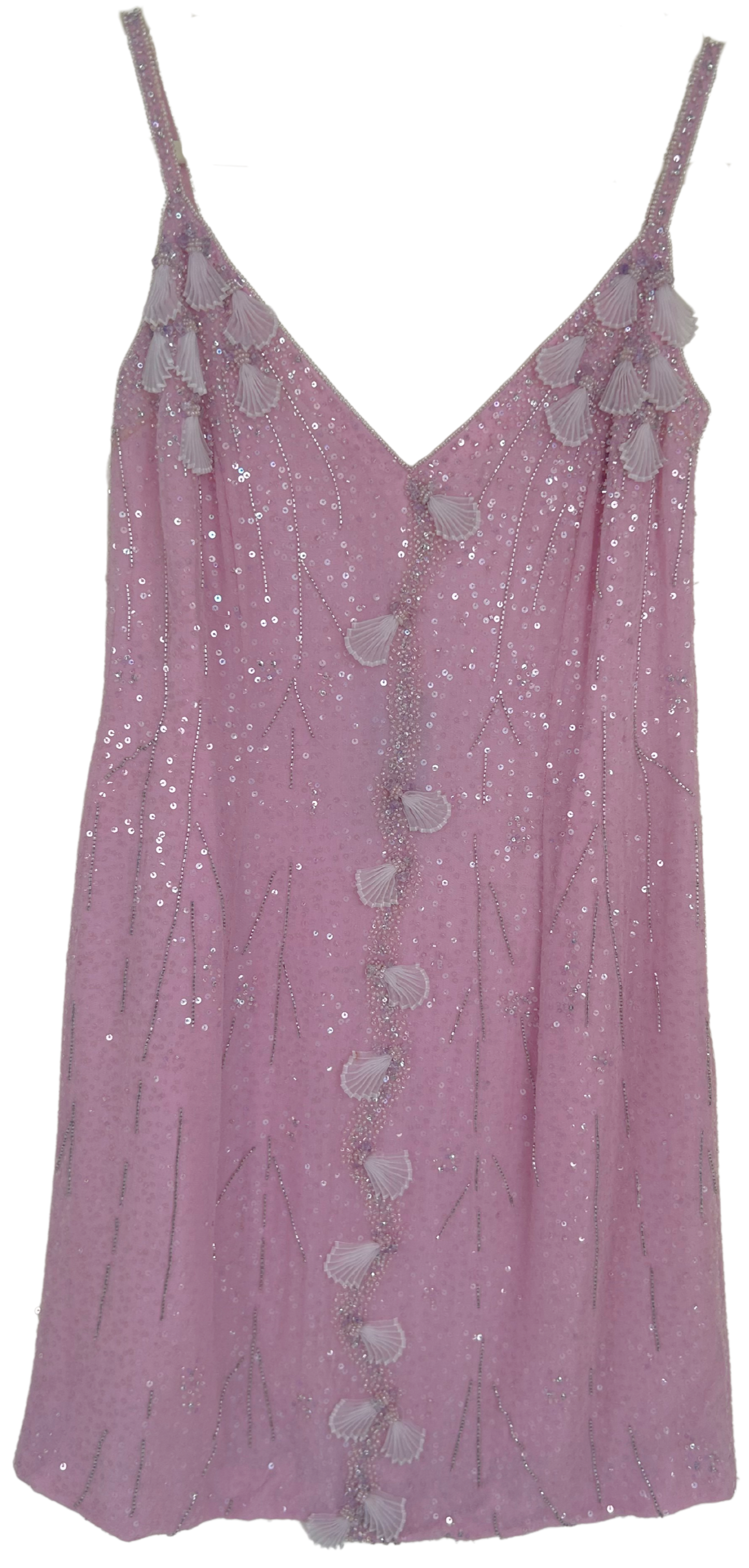 Vintage Escada Pink Sequin and Bead Silk Shell Dress and Shawl Set