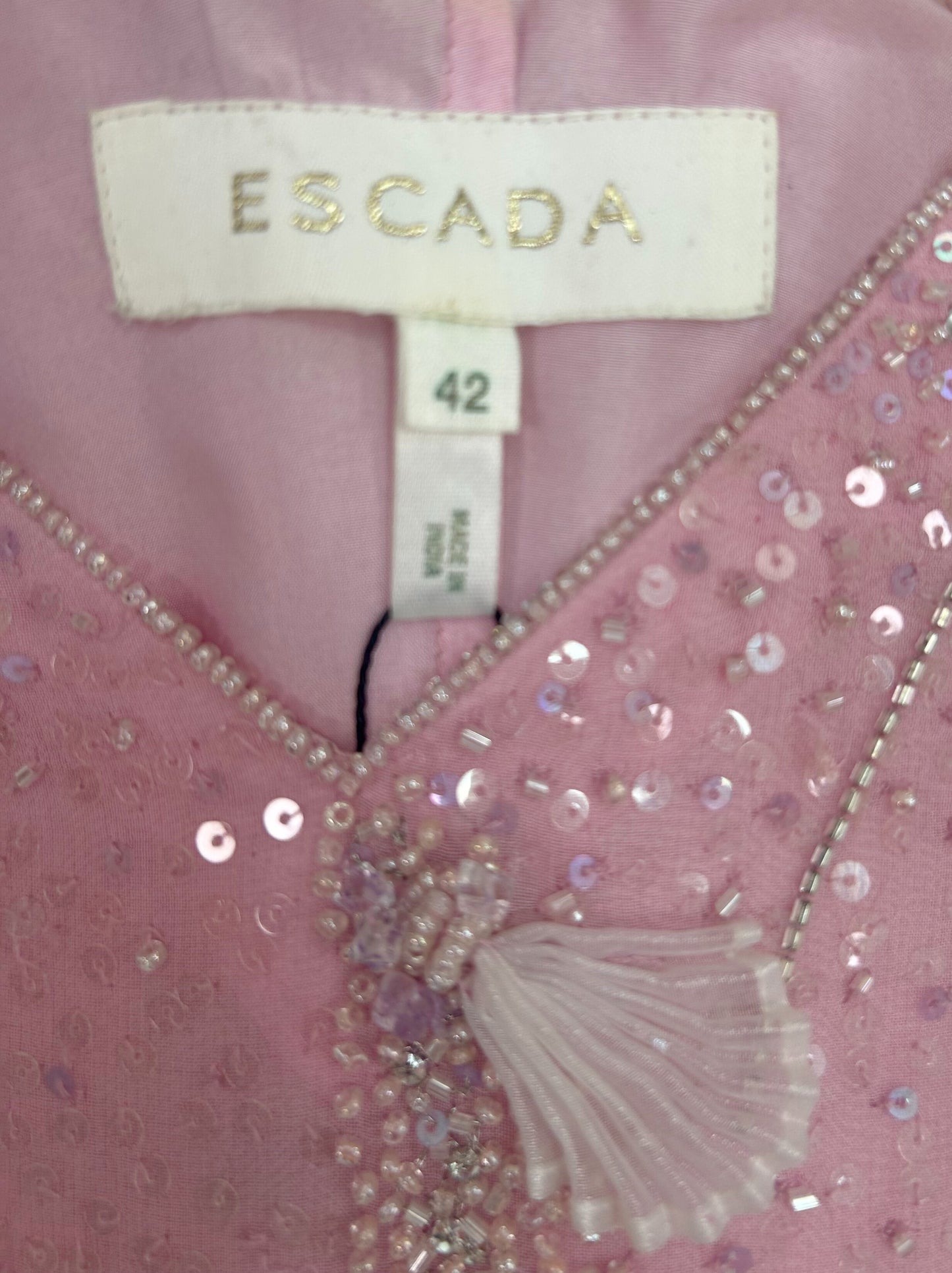 Vintage Escada Pink Sequin and Bead Silk Shell Dress and Shawl Set