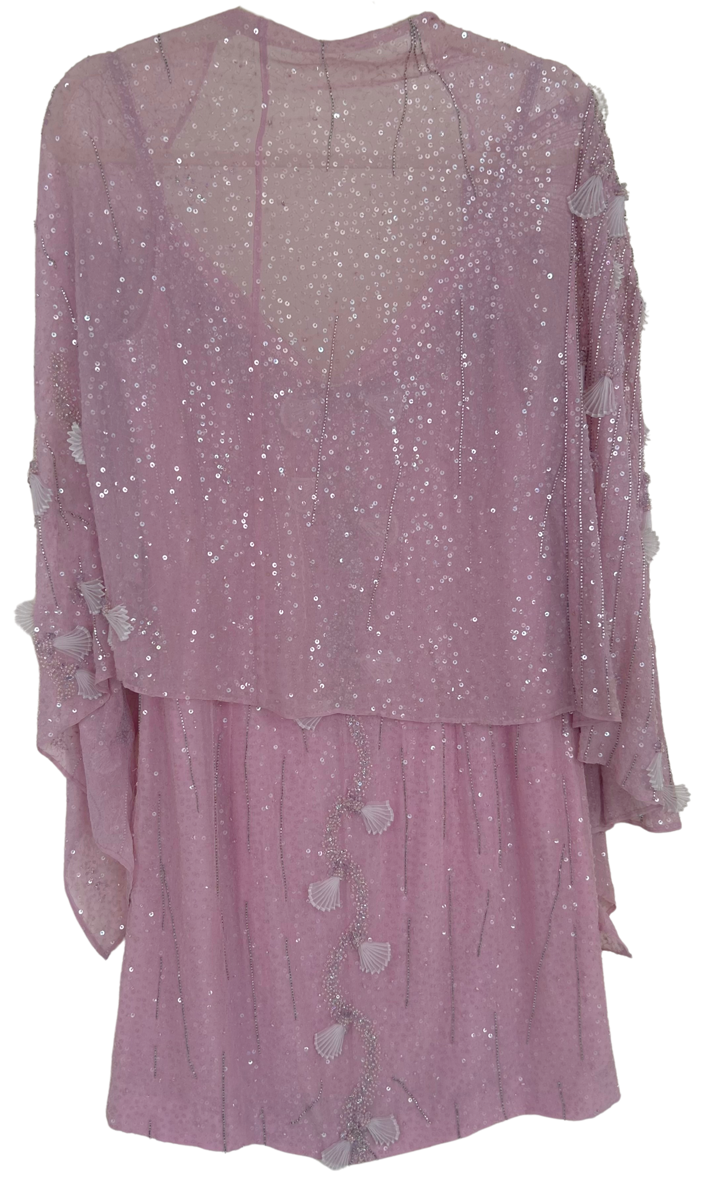 Vintage Escada Pink Sequin and Bead Silk Shell Dress and Shawl Set