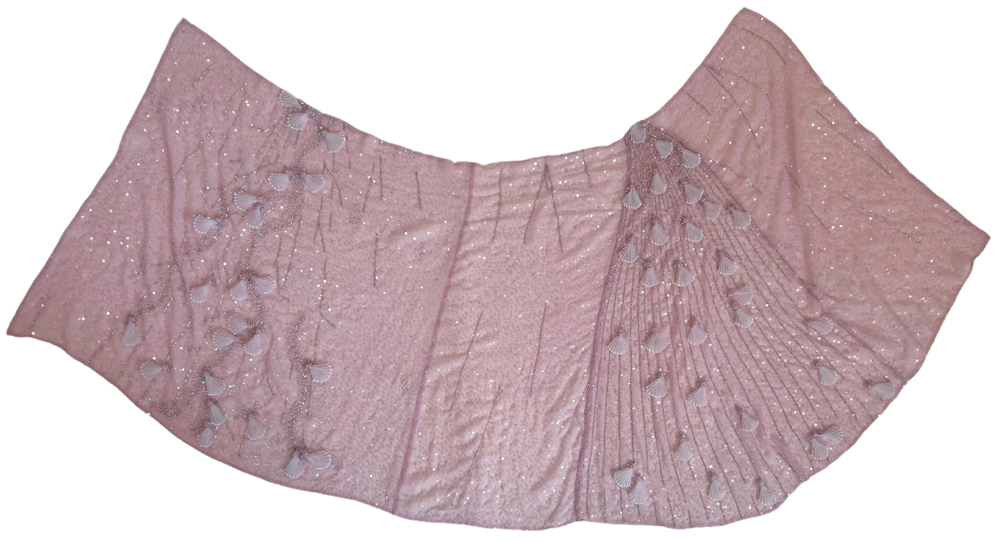 Vintage Escada Pink Sequin and Bead Silk Shell Dress and Shawl Set