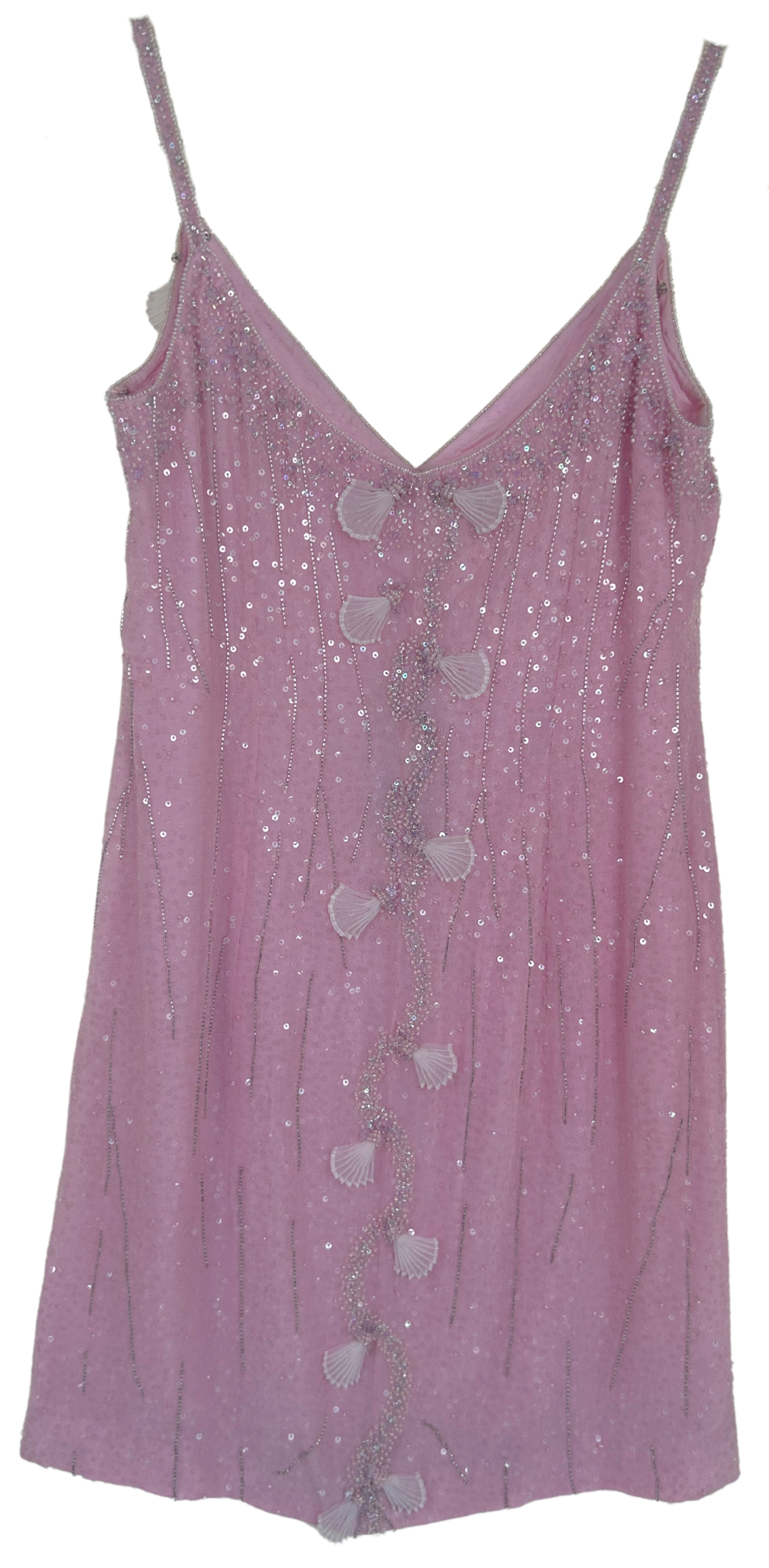 Vintage Escada Pink Sequin and Bead Silk Shell Dress and Shawl Set