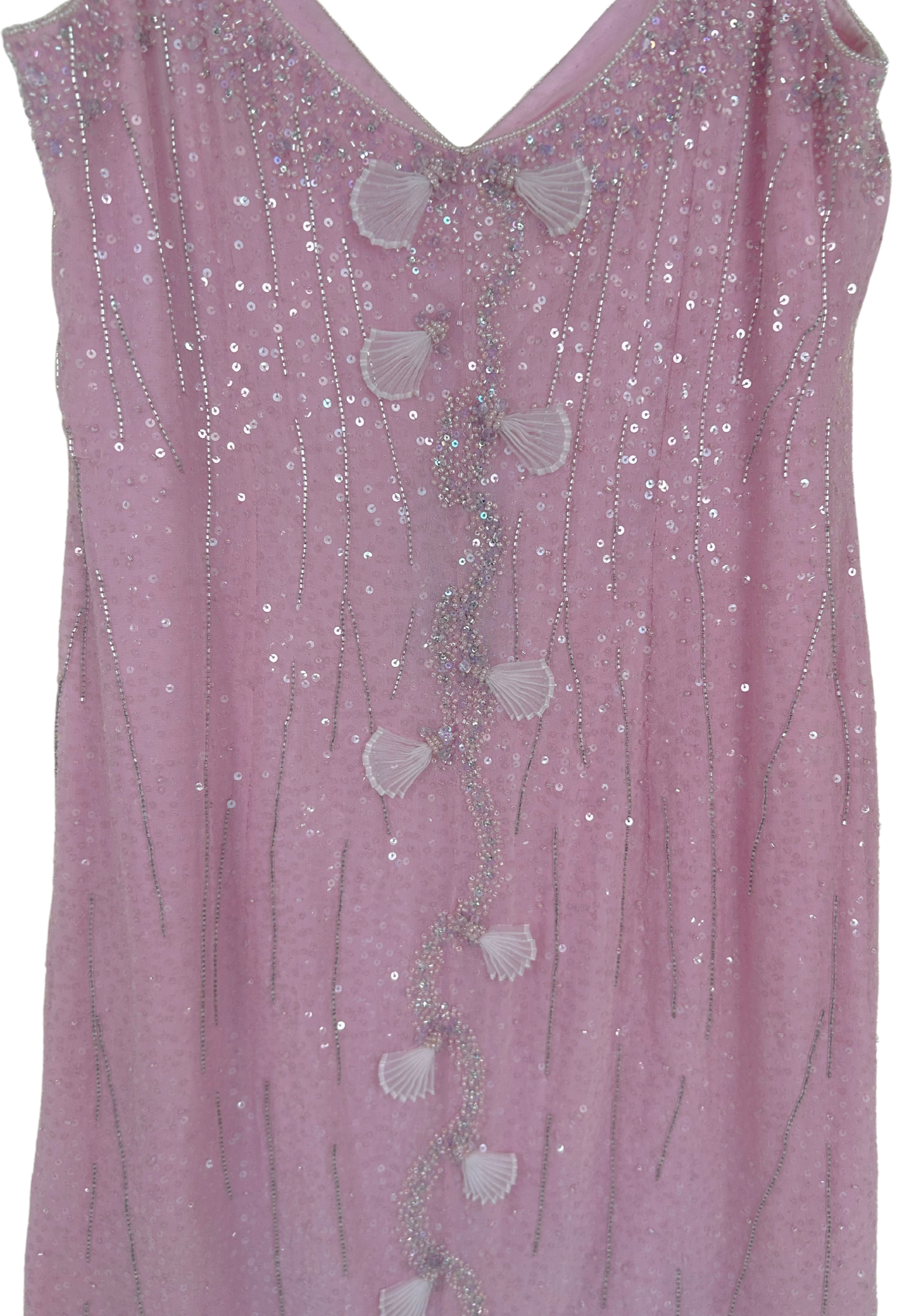 Vintage Escada Pink Sequin and Bead Silk Shell Dress and Shawl Set