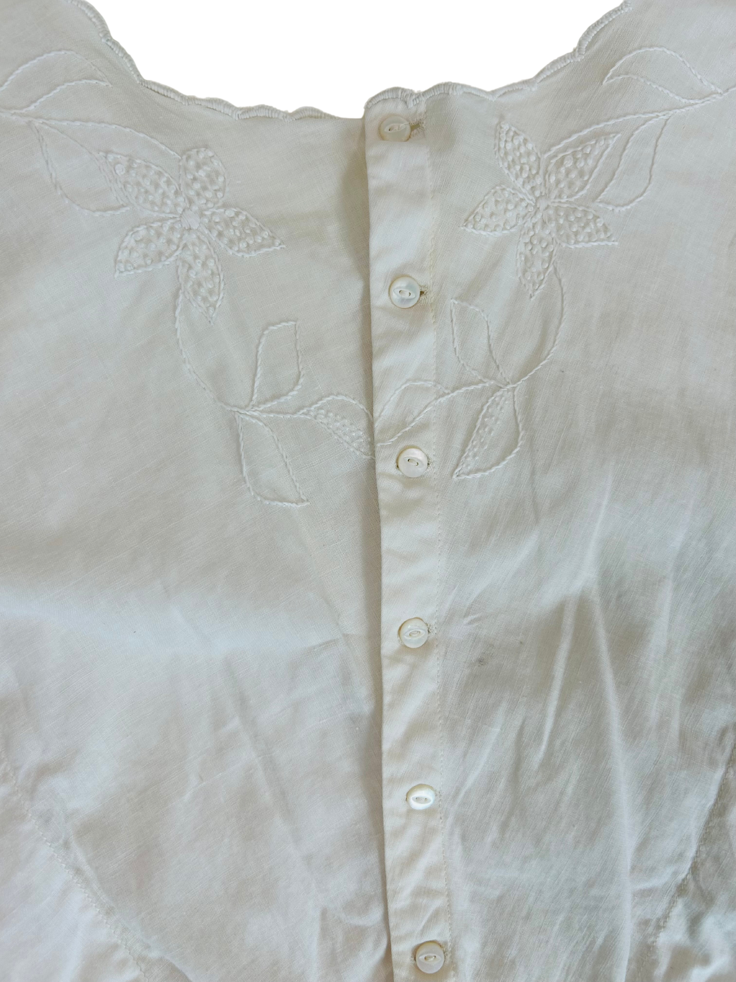 Vintage Edwardian White Cotton Floral Embroidered Blouse
